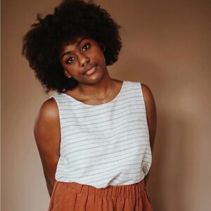 Cream and Black Striped Linen Tank Top